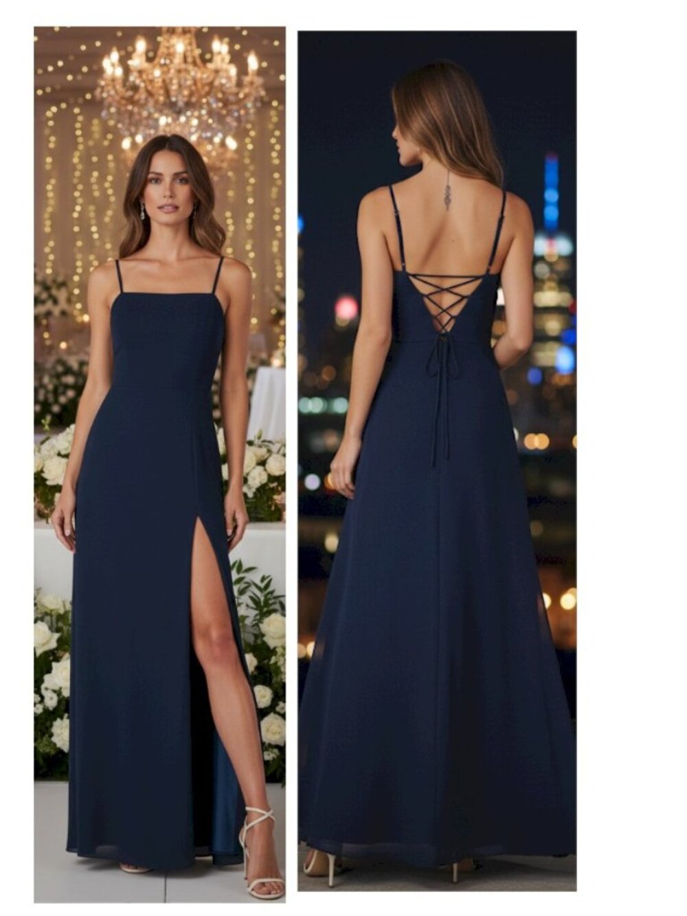 Lulus Feeling Elegant Navy Blue Lace-Up Slit Maxi Dress Size XS NWOT - Picture 1 of 9